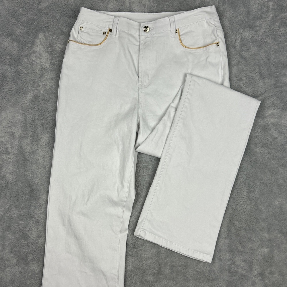 DG2 by Diane Gilman Jeans Women's 10T White Denim‎ Straight Leg Embellished